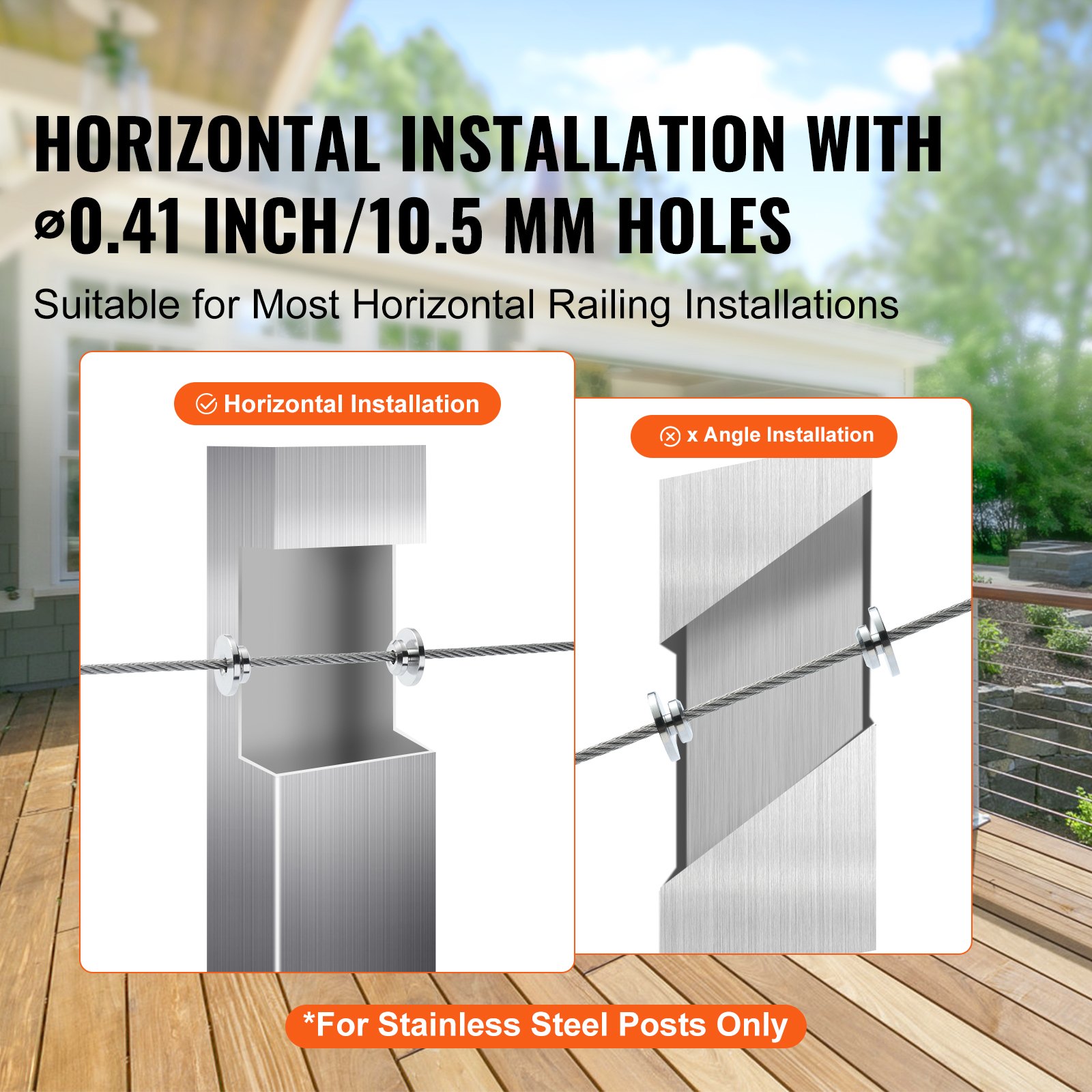 VEVOR - Kit de 51 fundas protectoras para rieles de cables de 1/8", incluye tensor y terminal de presión invisibles negros de 1/8", cubiertas protectoras para postes de rieles de cables para orificios horizontales de 0,41 pulgadas