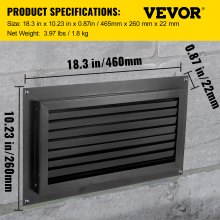 Ventilación de inundación VEVOR, ventilación de inundación de base de 8" de alto x 16" de ancho, para reducir el daño de la base y el riesgo de inundación, negro, ventilación de inundación montada en la pared, para espacios de arrastre, garajes y recintos de altura completa