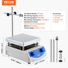 VEVOR Placa caliente con agitador magnético, máx. 716 °F/380 °C, placa caliente de 0-2000 RPM con agitador magnético, agitador de placa caliente de 3000 ml, soporte y barras agitadoras incluidas, potencia de calentamiento de 500 W