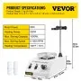Placa calefactora agitadora magnética VEVOR con motor de 25 W, potencia de calentamiento de 250 W y capacidad de 1000 ml.