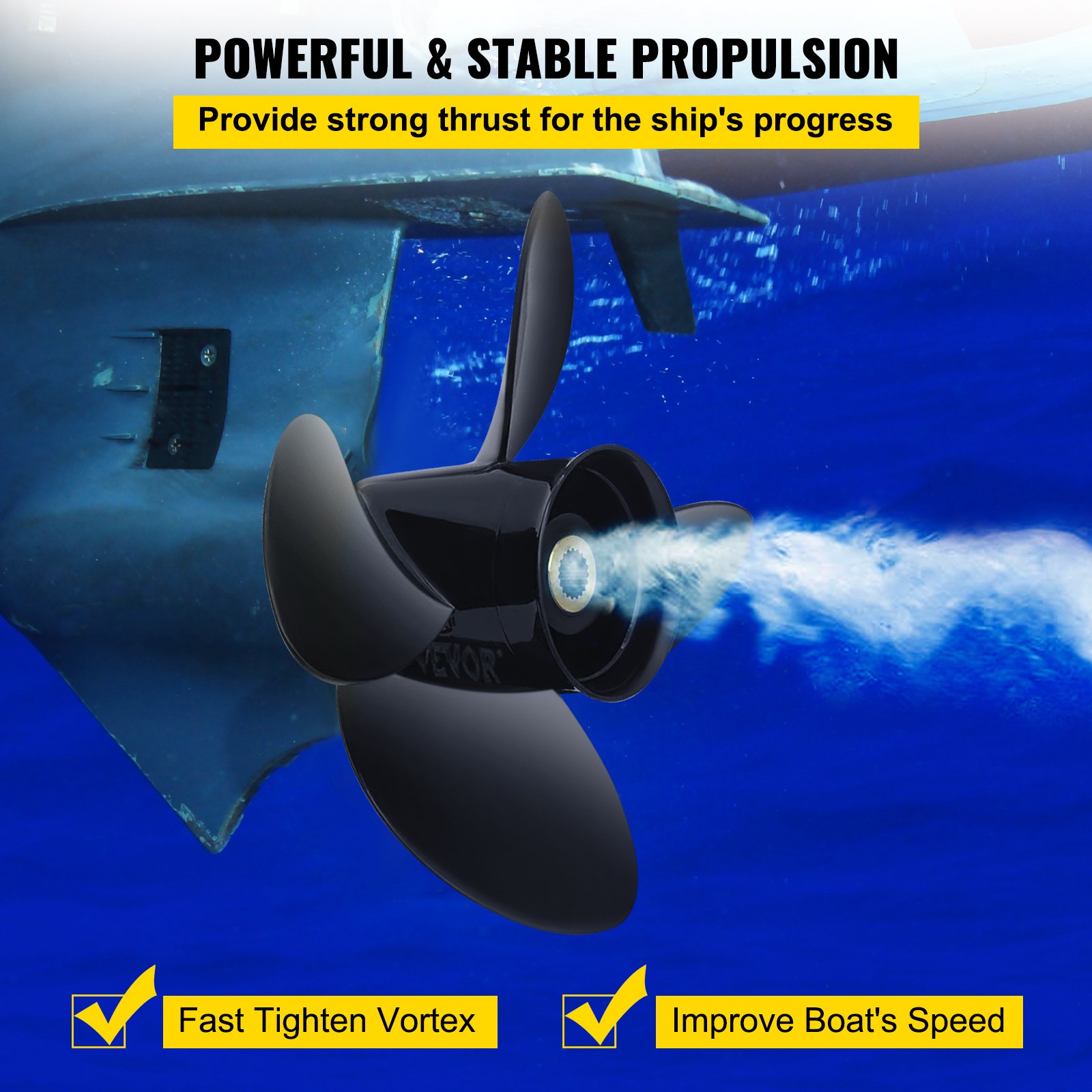 VEVOR Hélice fueraborda, reemplazo para OEM 3587522, hélice de barco de aluminio de 4 palas de 14 1/4 x 19 pulgadas, compatible con Volvo Penta SX Drive todos los modelos, con 19 estrías de dientes, R
