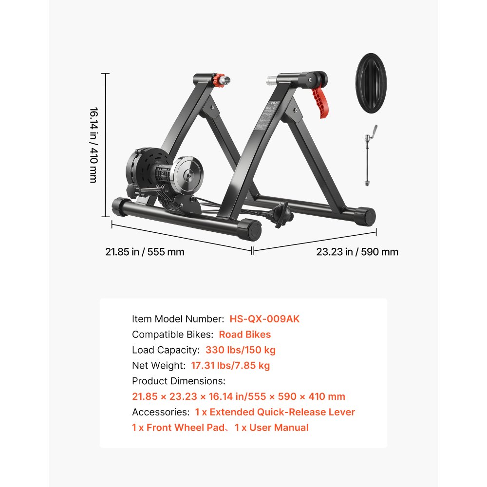 VEVOR - Entrenador de bicicleta con 6 niveles de resistencia, ruedas de 26-29 pulgadas y 700C, soporte magnético plegable para bicicleta fija, ideal para hacer ejercicio en interiores, con cierre rápido y elevador de rueda delantera para bicicletas de carretera.