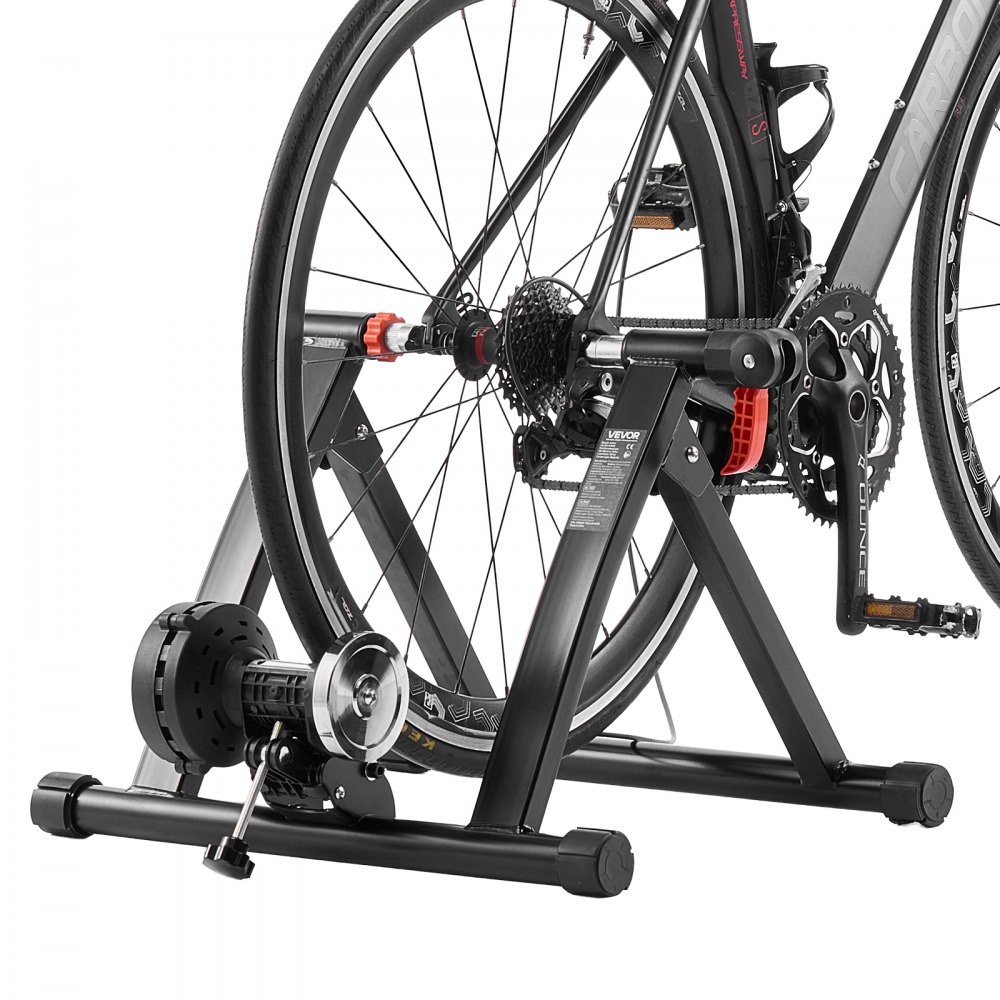 VEVOR - Entrenador de bicicleta con 6 niveles de resistencia, ruedas de 26-29 pulgadas y 700C, soporte magnético plegable para bicicleta fija, ideal para hacer ejercicio en interiores, con cierre rápido y elevador de rueda delantera para bicicletas de carretera.