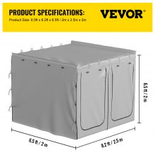 VEVOR Accesorio para toldo, apto para 6.5' x 8.2', 300D Oxford refugio pared lateral con piso de PVC, refugio extensible resistente para toldo de coche, SUV, tienda de campaña, furgoneta, equipo terrestre, gris, solo habitación