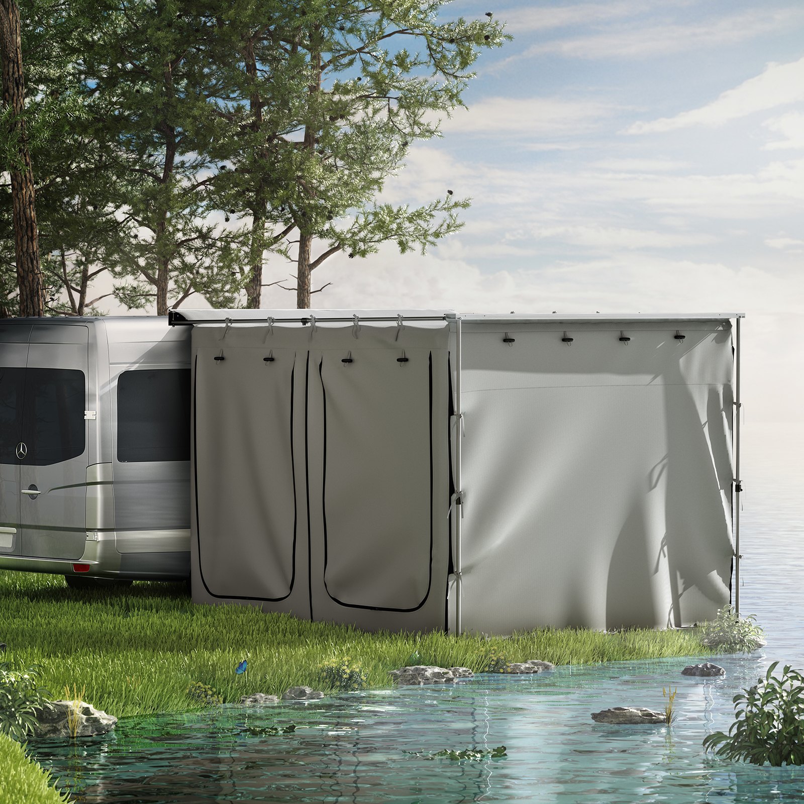 VEVOR Accesorio para toldo, apto para 6.5' x 8.2', 300D Oxford refugio pared lateral con piso de PVC, refugio extensible resistente para toldo de coche, SUV, tienda de campaña, furgoneta, equipo terrestre, gris, solo habitación