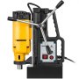 Taladro magnético VEVOR con motor amarillo y panel de control negro.