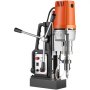 Taladro magnético VEVOR con motor naranja y panel de control.