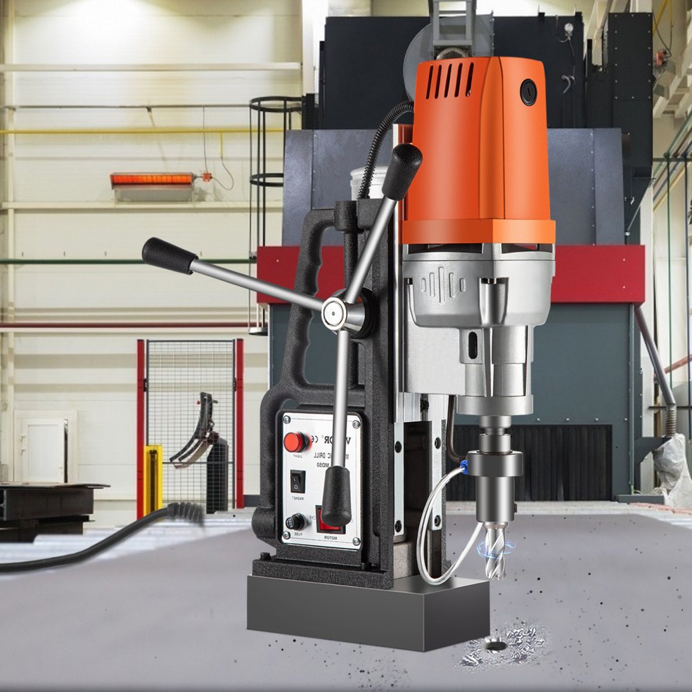 Taladro de columna magnético VEVOR de 1450 W con diámetro de perforación de 2 pulgadas, máquina de corte anular, 2900 lb, 6 brocas de corte anular HSS, máquina de perforación de 850 RPM para cualquier superficie, industria de mejoras para el hogar, ferrocarril