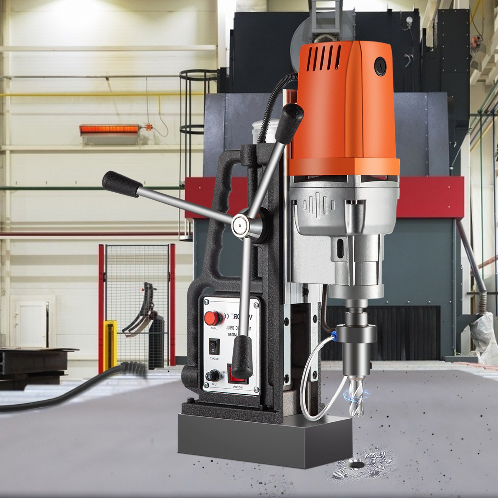 Taladro de columna magnético VEVOR de 1450 W con diámetro de perforación de 2 pulgadas, máquina de corte anular, 2900 lb, 6 brocas de corte anular HSS, máquina de perforación de 850 RPM para cualquier superficie, industria de mejoras para el hogar, ferrocarril