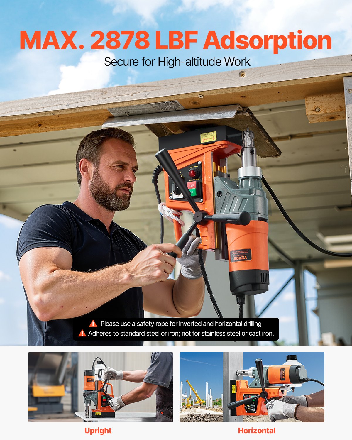 Taladro magnético VEVOR, motor de 1450 W, diámetro de perforación de 2 pulgadas, 2878 lbf, taladro eléctrico portátil, con 6 brocas de corona, velocidad variable, para superficies metálicas, para la industria del bricolaje.