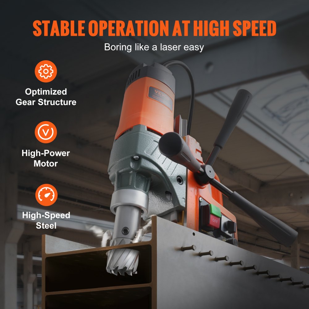 VEVOR Taladro magnético, 1450 W 1,57 pulgadas de diámetro de perforación, 12500 N 800 RPM Taladro eléctrico portátil, con velocidad variable, máquina perforadora para cualquier superficie de mejora del hogar industria ferroviaria