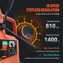 Taladro magnético VEVOR 1400W 2922lbf/13000N Taladro magnético portátil 810RPM