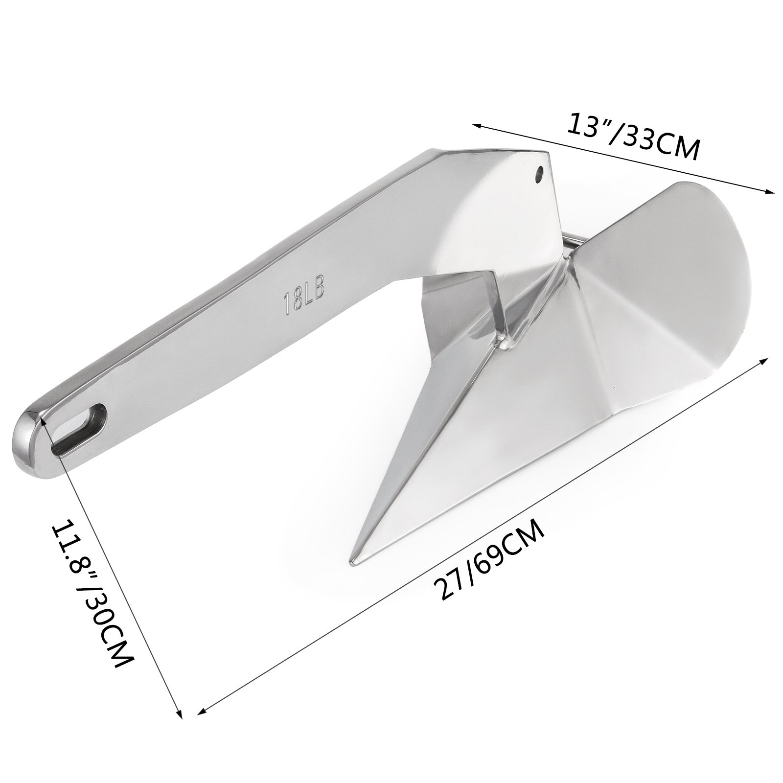 Ancla de barco estilo delta VEVOR, 18 lb, dimensiones: 13&quot; x 11,8&quot; x 27&quot; (33 x 30 x 69 cm). acero inoxidable.