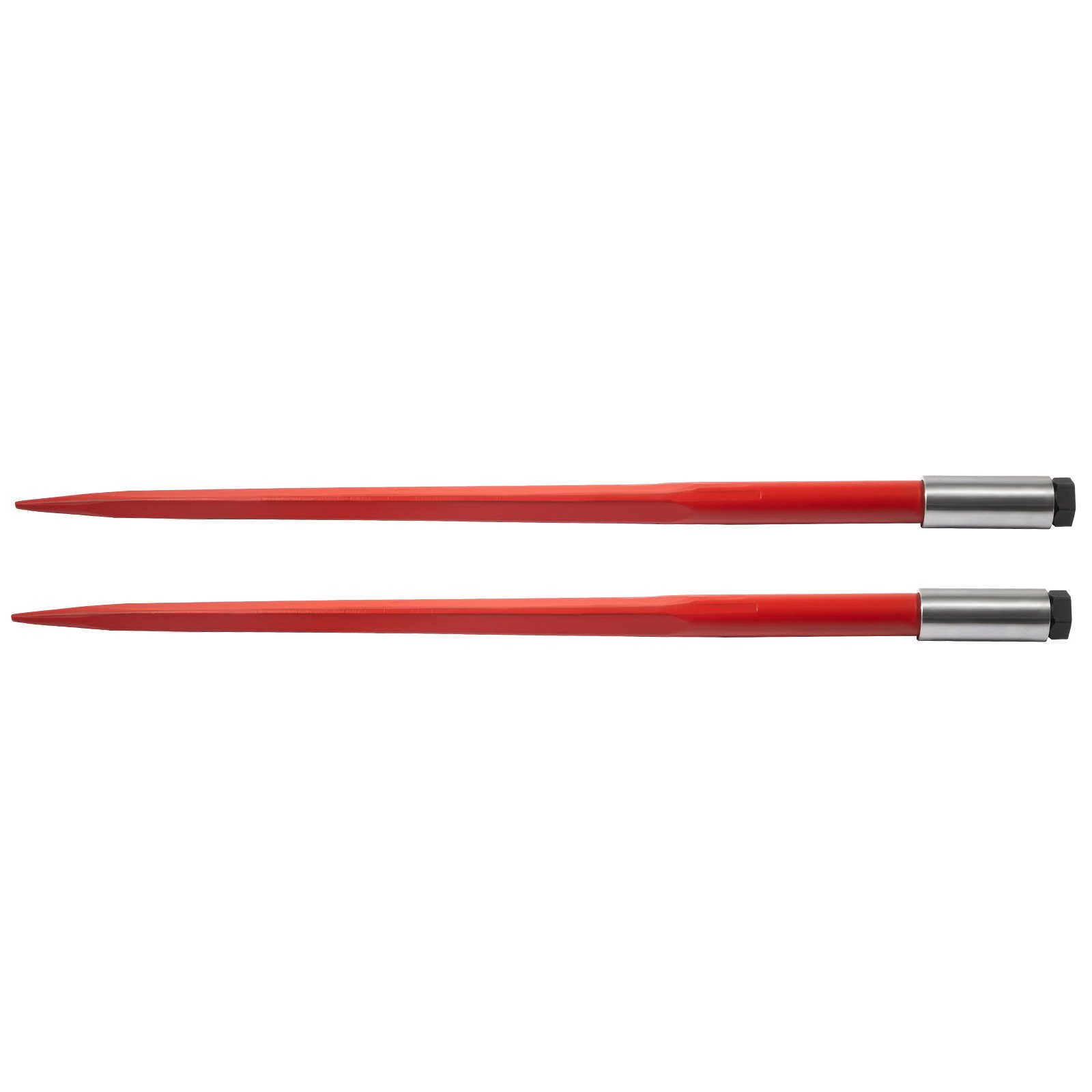 Par de lanzas para heno VEVOR de 43", capacidad de 3000 lb, con púas para pacas cuadradas de 1 3/4", horquillas para pacas con revestimiento rojo, con tuerca hexagonal y manguito para cucharones, tractores y cargadoras.