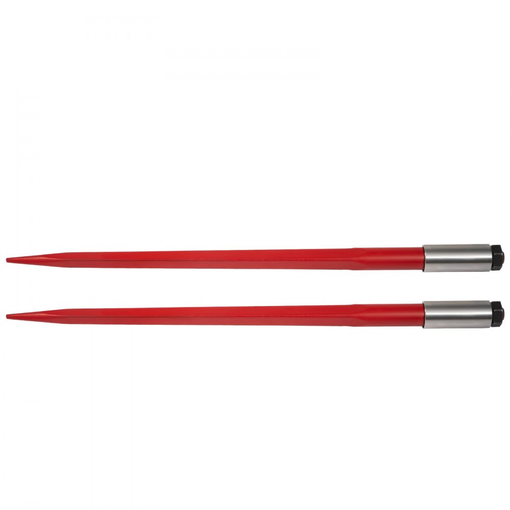 Par de lanzas para heno VEVOR de 99 cm, capacidad de 1367 kg, con enganche rápido para pacas cuadradas de 4,3 cm, horquillas para pacas con revestimiento rojo, con tuerca hexagonal y manguito para cucharones, tractores y cargadoras.
