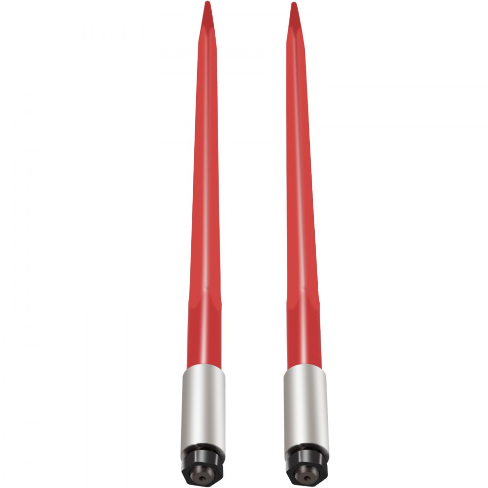 Par de lanzas para heno VEVOR de 99 cm, capacidad de 1367 kg, con enganche rápido para pacas cuadradas de 4,3 cm, horquillas para pacas con revestimiento rojo, con tuerca hexagonal y manguito para cucharones, tractores y cargadoras.