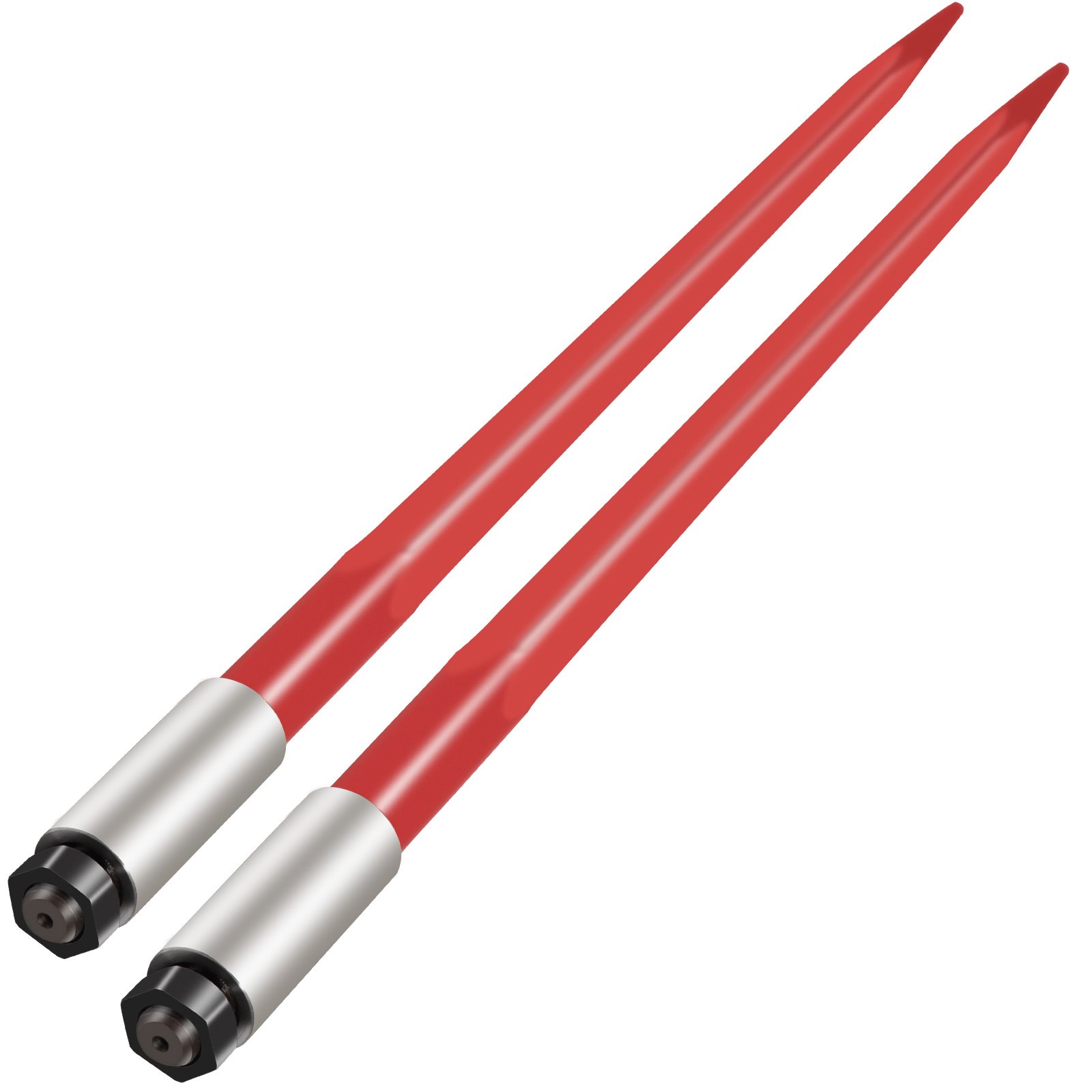 Par de lanzas para heno VEVOR de 99 cm, capacidad de 1367 kg, con enganche rápido para pacas cuadradas de 4,3 cm, horquillas para pacas con revestimiento rojo, con tuerca hexagonal y manguito para cucharones, tractores y cargadoras.