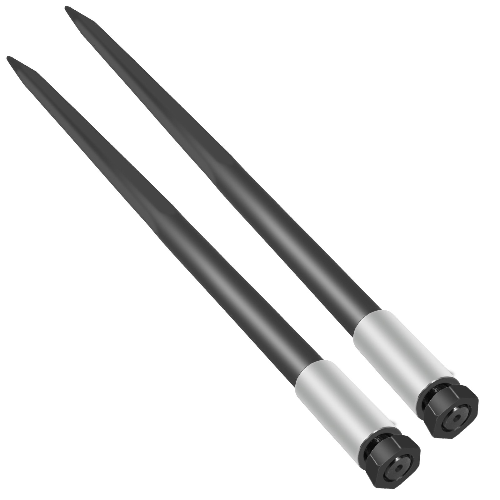 VEVOR Lanza de heno de 124 cm, punta para pacas de heno, capacidad de 1817 kg, conexión rápida, punta cuadrada para pacas de heno, 2 horquillas negras para pacas, punta para pacas de heno con tuerca hexagonal y manguito para cucharones, tractores y cargadoras.