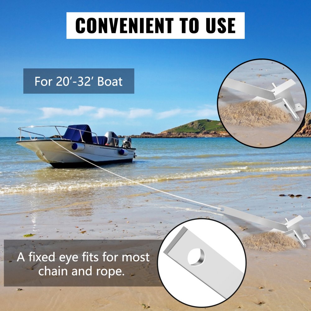 VEVOR Kit de anclaje para barcos Ancla estilo Fluke de 13 lb, ancla Fluke de acero galvanizado en caliente, ancla marina con ancla, cuerda, grilletes, cadena para amarre de barcos en la playa, barcos de 20'-32'
