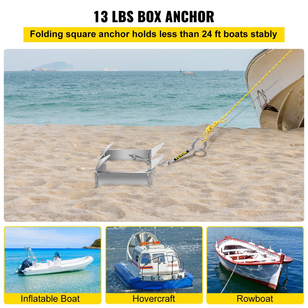 Anclaje de cubo VEVOR para barcos, ancla plegable y de sujeción de 13 libras, ancla de acero galvanizado, ancla cuadrada resistente para barcos de 18 a 30 pies, ancla de cubo para barcos pontón con diseño plegable para anclaje en alta mar