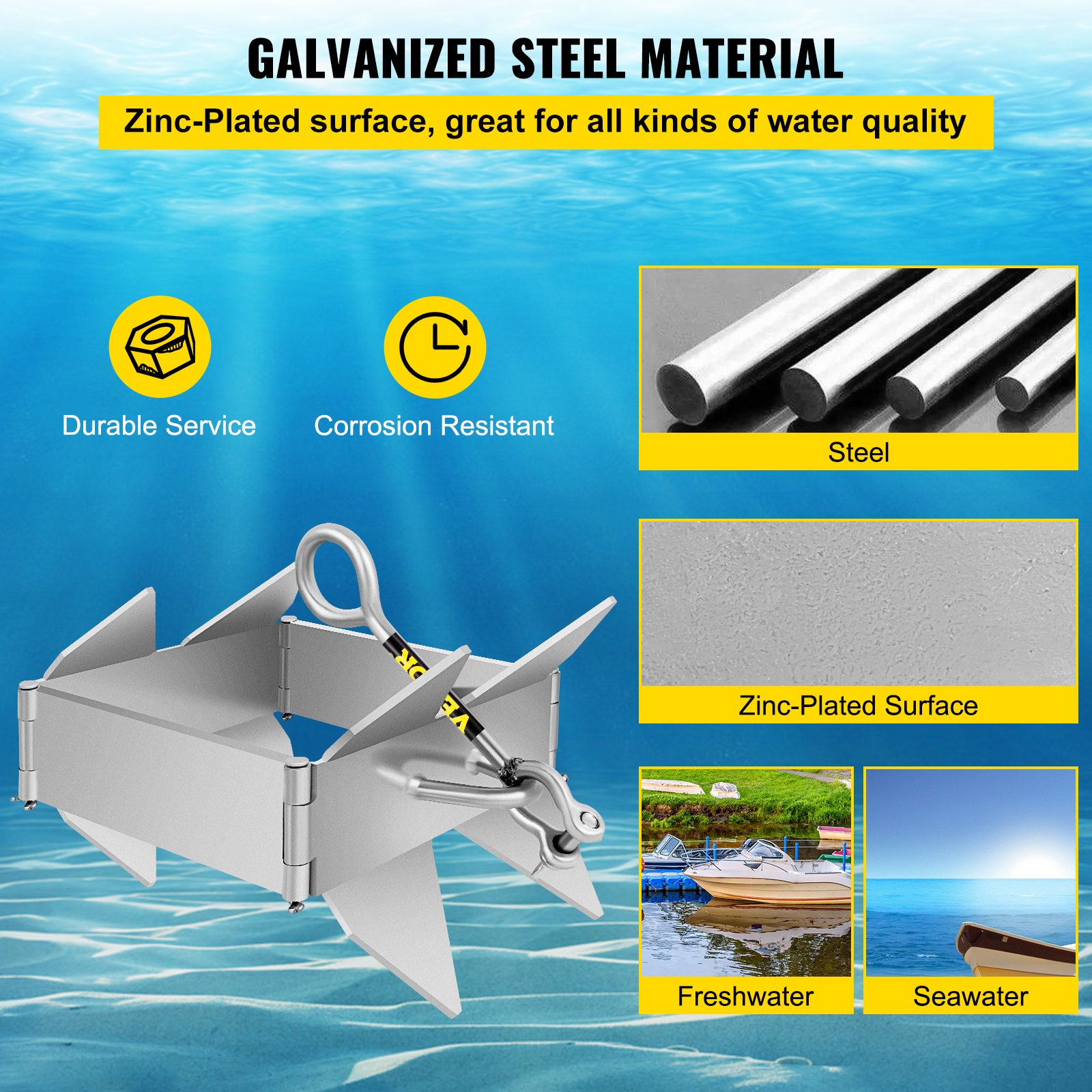 Anclaje de cubo VEVOR para barcos, ancla plegable y de sujeción de 13 libras, ancla de acero galvanizado, ancla cuadrada resistente para barcos de 18 a 30 pies, ancla de cubo para barcos pontón con diseño plegable para anclaje en alta mar
