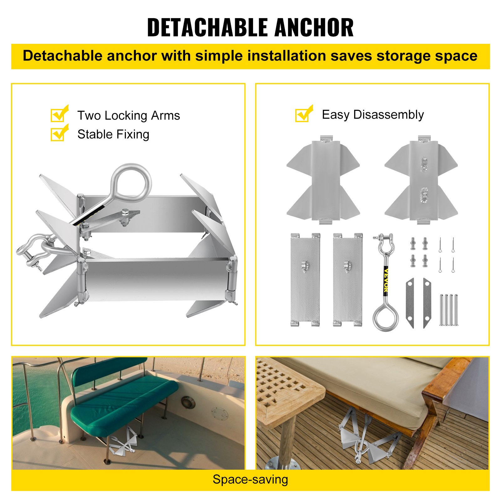 Anclaje de cubo VEVOR para barcos, ancla plegable y de sujeción de 13 libras, ancla de acero galvanizado, ancla cuadrada resistente para barcos de 18 a 30 pies, ancla de cubo para barcos pontón con diseño plegable para anclaje en alta mar