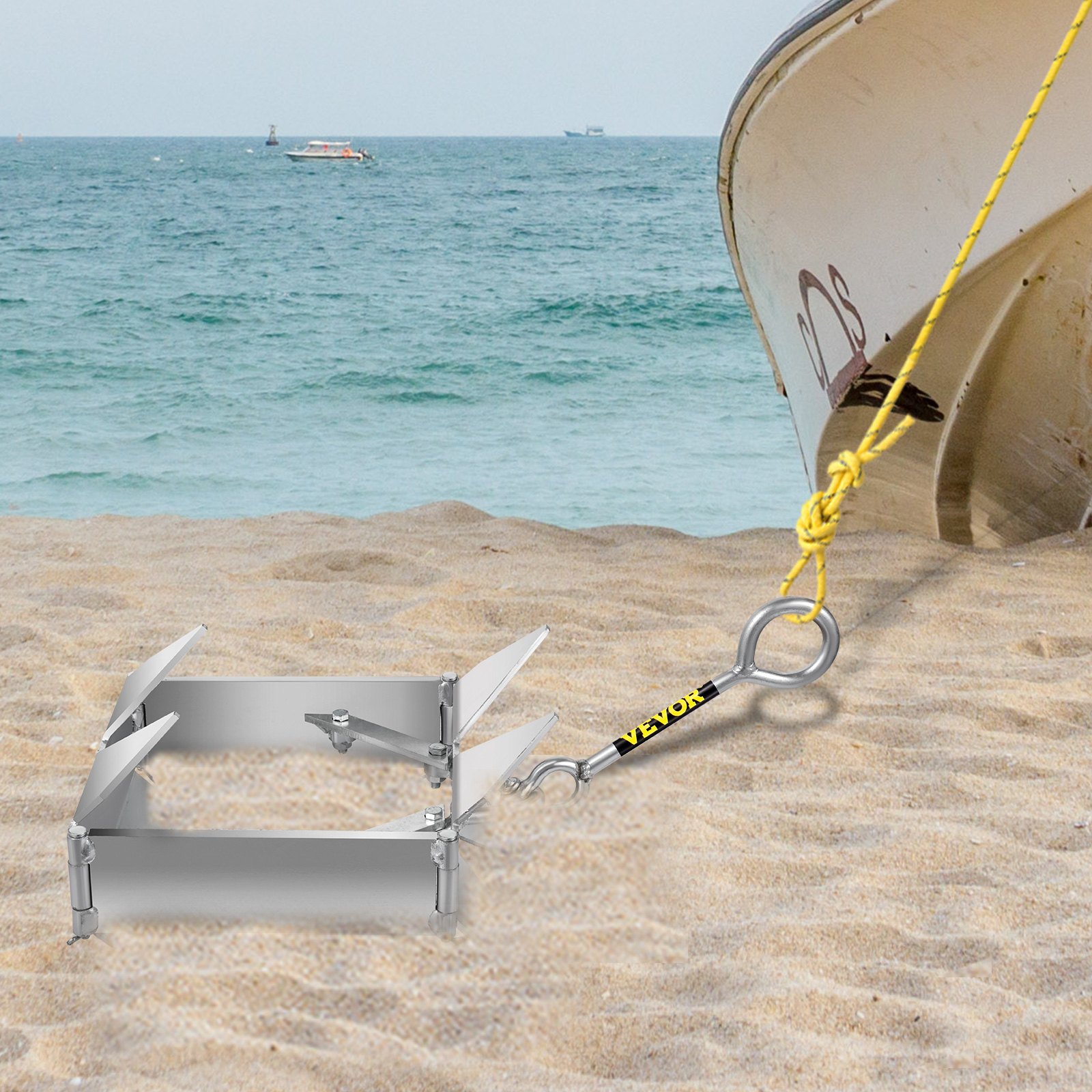 Anclaje de cubo VEVOR para barcos, ancla plegable y de sujeción de 13 libras, ancla de acero galvanizado, ancla cuadrada resistente para barcos de 18 a 30 pies, ancla de cubo para barcos pontón con diseño plegable para anclaje en alta mar