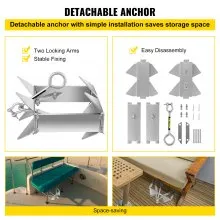 Anclaje de caja VEVOR para barcos, ancla plegable y de sujeción de 19 libras, ancla de cubo de acero galvanizado, ancla de caja resistente para barcos de 18 a 30 pies, ancla de caja para barcos pontón con diseño plegable para anclaje en alta mar