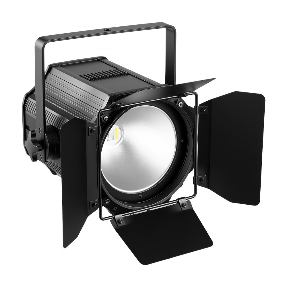 Foco de escenario VEVOR con viseras, 200 W, luz PAR COB 6 en 1 RGBWA-UV, foco para eventos, bodas, iglesias, teatros, bares, conciertos, control automático/DMX/maestro-esclavo/sonido, cable de señal y cable de alimentación.
