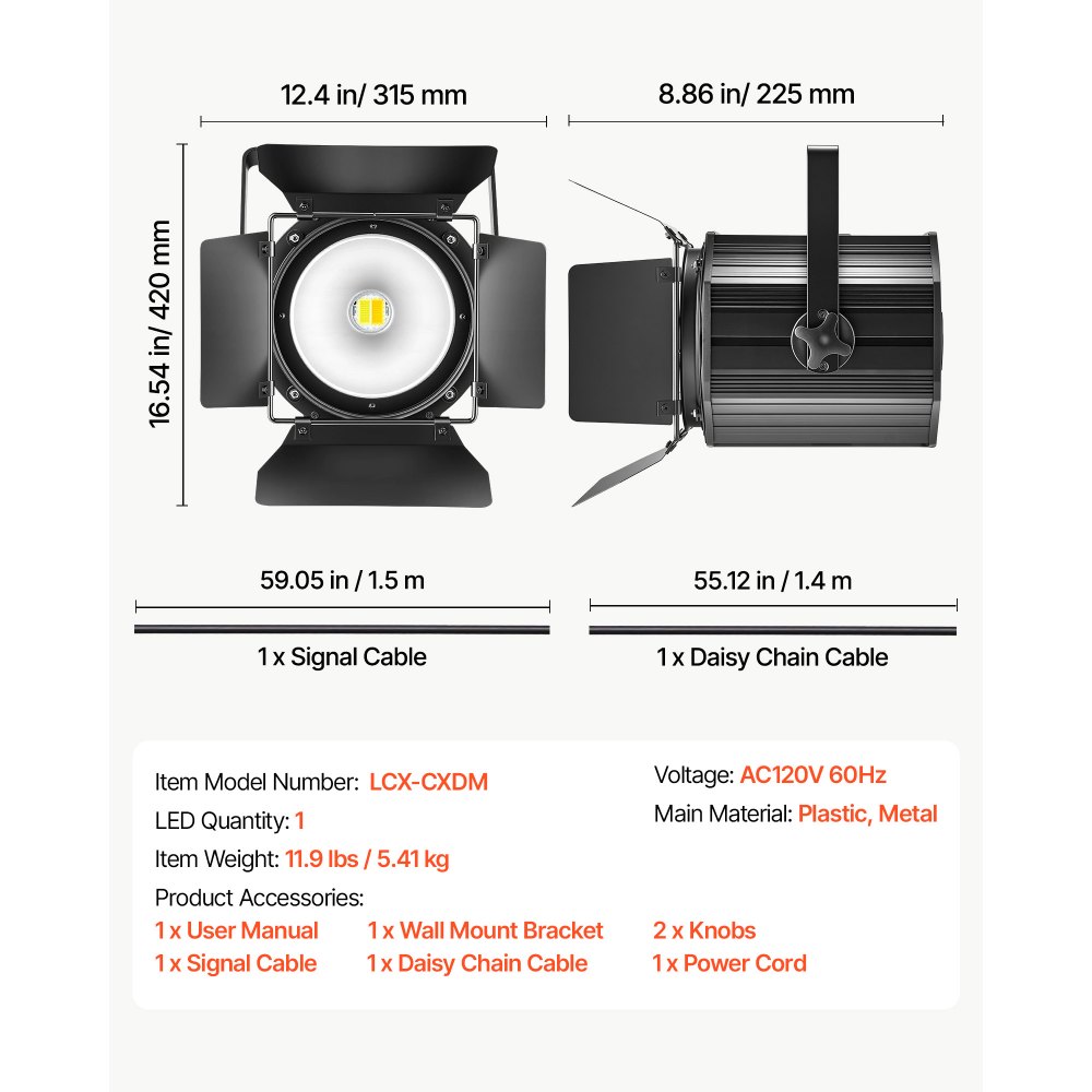 Foco de escenario VEVOR con viseras, luz PAR COB de 200 W, luz blanca fría y cálida, foco para eventos, bodas, iglesias, teatros, bares, control automático/DMX/maestro-esclavo/sonido, cable de señal y cable de alimentación incluidos.