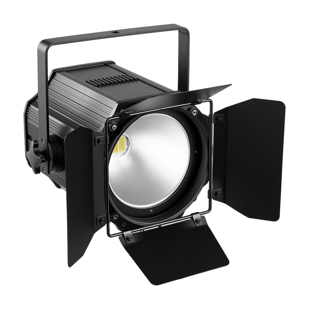 Foco de escenario VEVOR con viseras, luz PAR COB de 200 W, luz blanca fría y cálida, foco para eventos, bodas, iglesias, teatros, bares, control automático/DMX/maestro-esclavo/sonido, cable de señal y cable de alimentación incluidos.