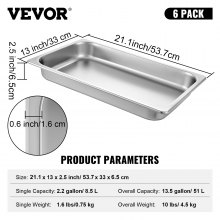 VEVOR Bandeja Rectangular Acero Inoxi. 50x30x5CM 6pcs Bandeja Honda para Servir