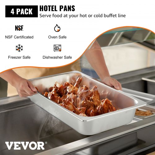 VEVOR 4 Bandeja Rectangular Acero Inoxi 50x30x10CM con Tapas Contenedores GN 1/1