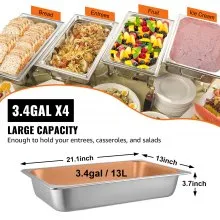 VEVOR 4 Bandeja Rectangular Acero Inoxi 50x30x10CM con Tapas Contenedores GN 1/1