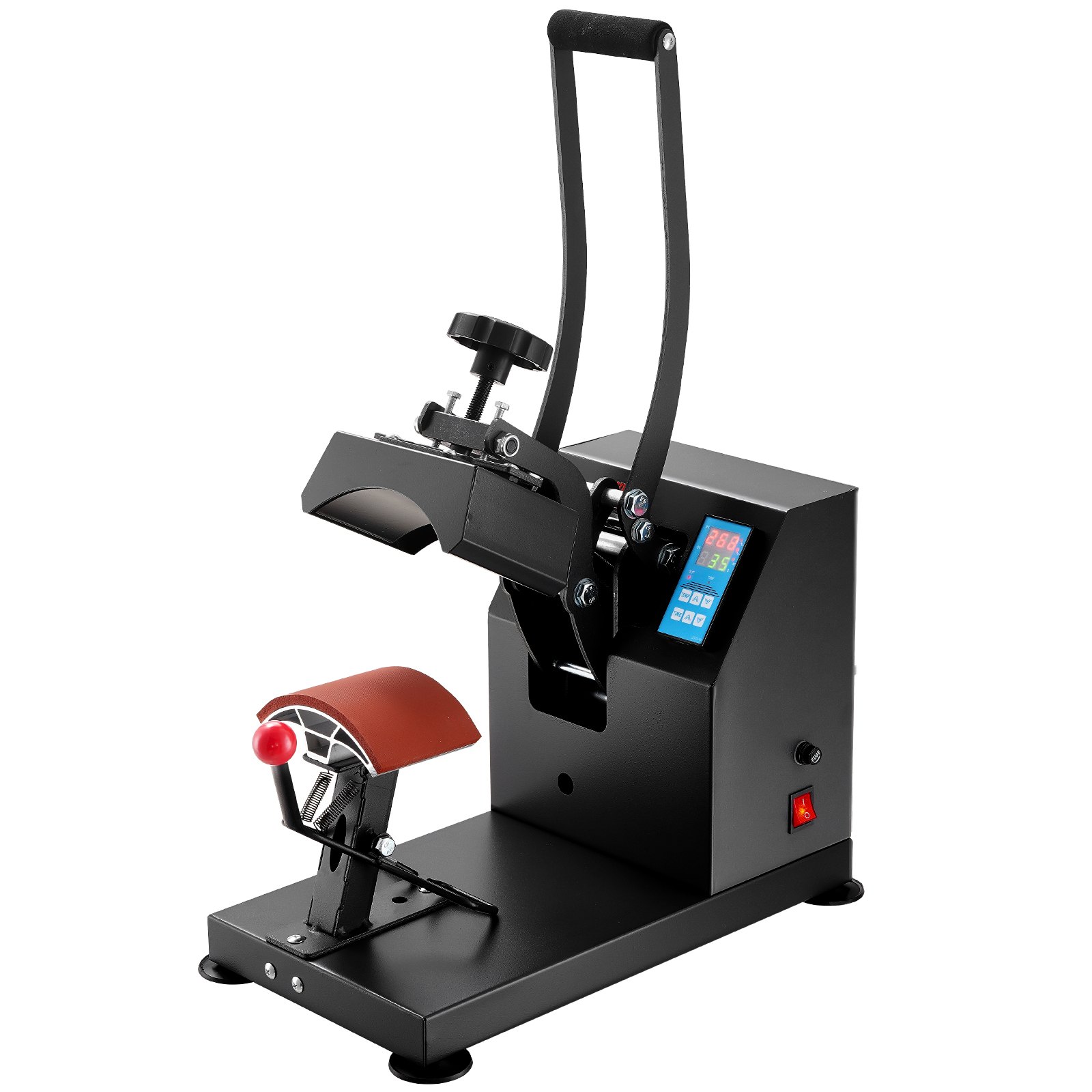 Prensa térmica VEVOR para gorras con controles digitales y placa de calentamiento ajustable.