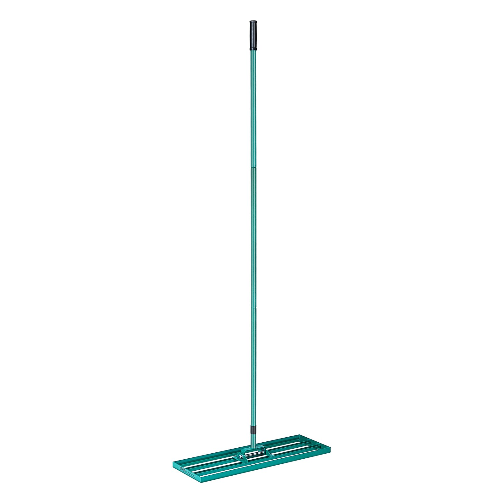 Rastrillo nivelador de césped VEVOR con mango largo y base plana de metal verde para el mantenimiento del jardín.