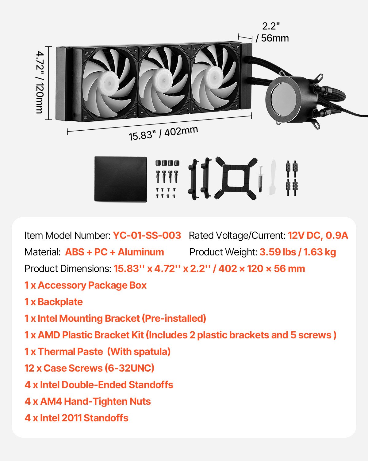 Enfriador líquido para CPU AIO con luz ARGB y 3 ventiladores PWN (120 mm)