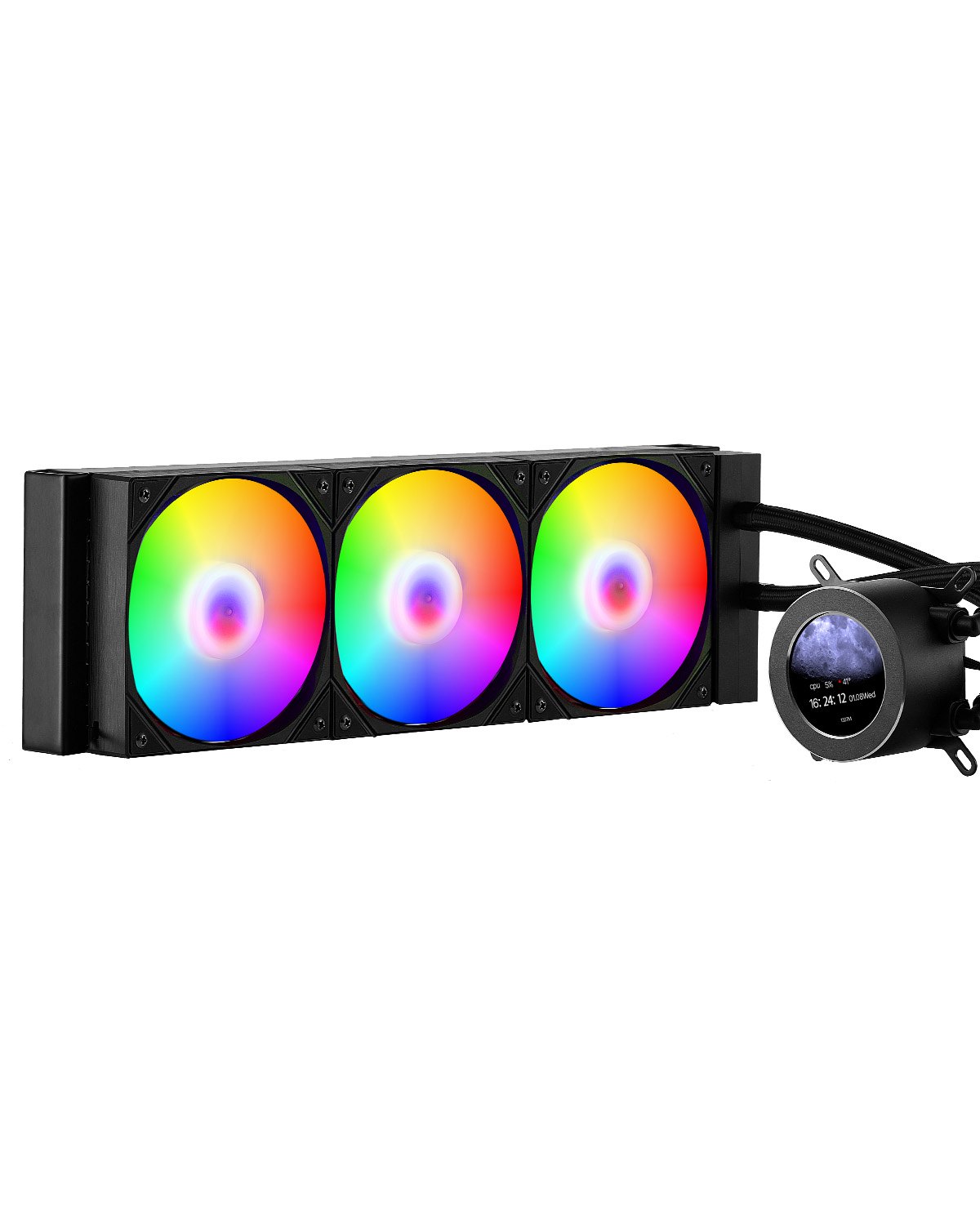 Enfriador líquido para CPU AIO con luz ARGB y 3 ventiladores PWN (120 mm)