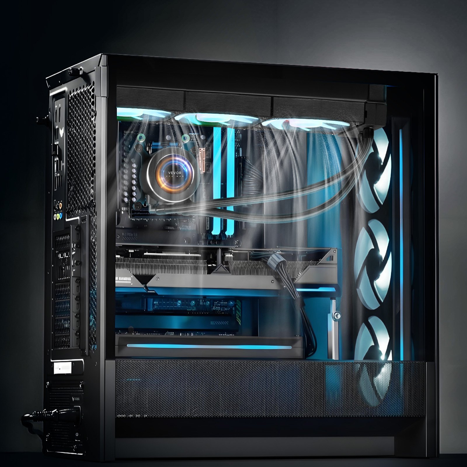 Enfriador líquido para CPU VEVOR, AIO (3 ventiladores PWN de 120 mm y bomba), personalizable, color negro, con pantalla LCD de 2,1" e iluminación ARGB, compatible con Intel 115X/1366/2011/1700/1200 y AMD AM4/AM5.