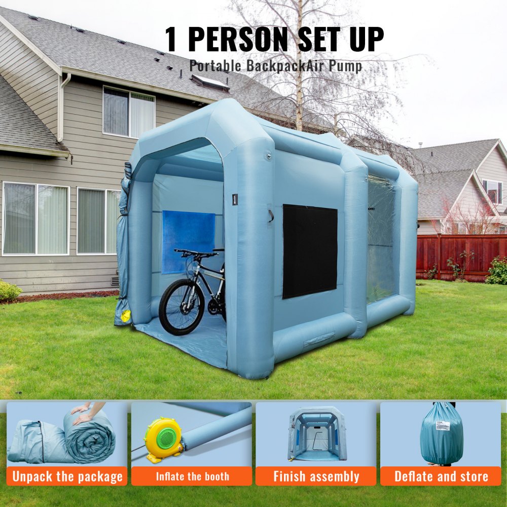 Cabina de pintura inflable VEVOR, cabina de pintura inflable de 13 x 10 x 9 pies, carpa de pintura con sopladores de alta potencia de 900 W, sistema de filtro de aire para carpa de pintura de automóviles, estación de trabajo para estacionamiento de automóviles, garaje para motocicletas