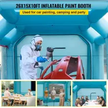 Cabina de pintura inflable portátil VEVOR, cabina de pintura inflable de 26 x 15 x 10 pies, tienda de campaña de pintura para coche con sistema de filtro de aire y 2 sopladores, tienda de campaña de cabina de pintura mejorada, estación de trabajo de pintura automática, garaje de aparcamiento