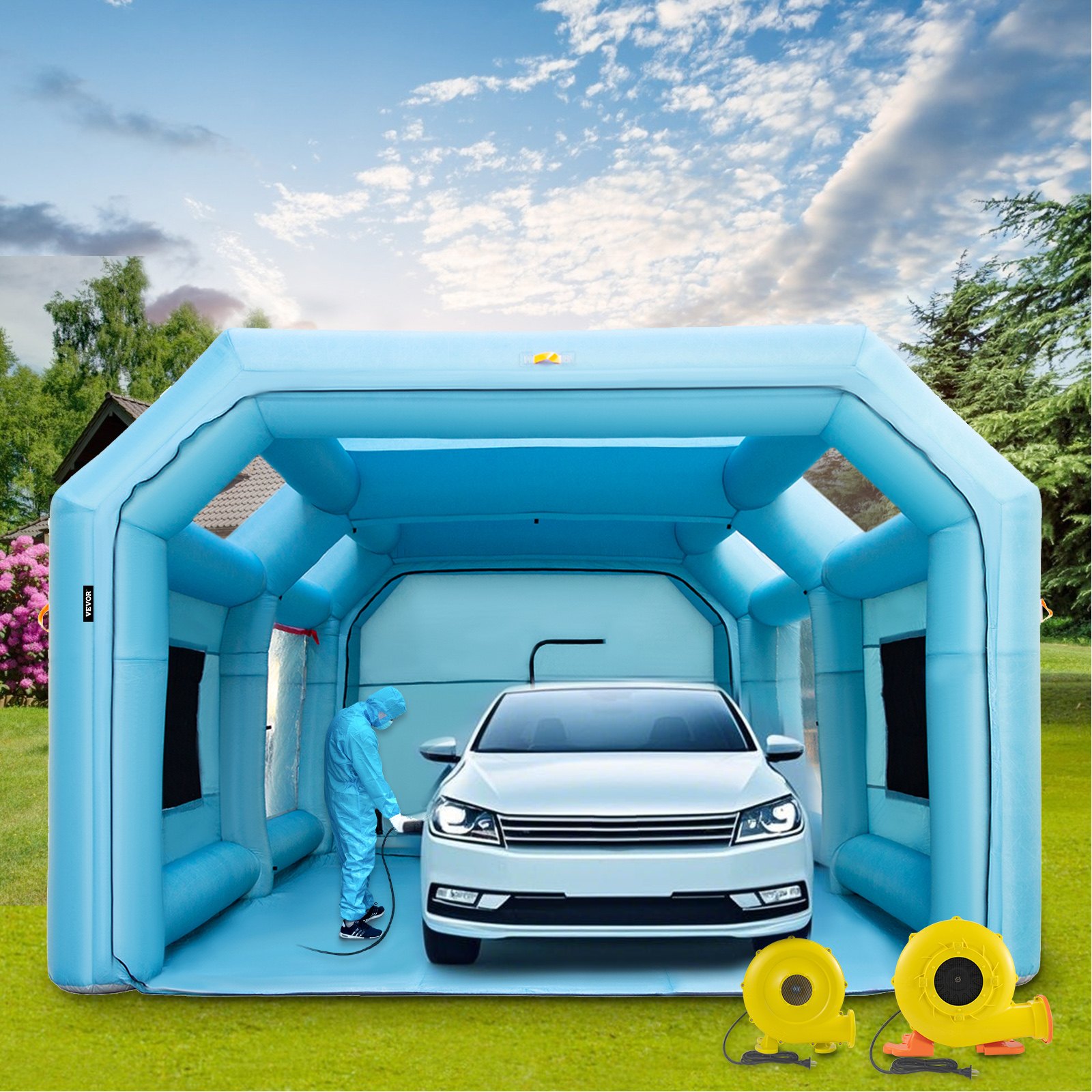 Cabina de pintura inflable portátil VEVOR de 7,9 x 4,5 x 3 m, cabina de pintura inflable, carpa para pintar automóviles con sistema de filtro de aire y 2 sopladores, carpa mejorada para cabina de pintura inflable, estación de trabajo para pintar automóviles, estacionamiento.