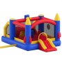 Castillo hinchable VEVOR en rojo, azul y amarillo vibrantes con tobogán y paredes de red