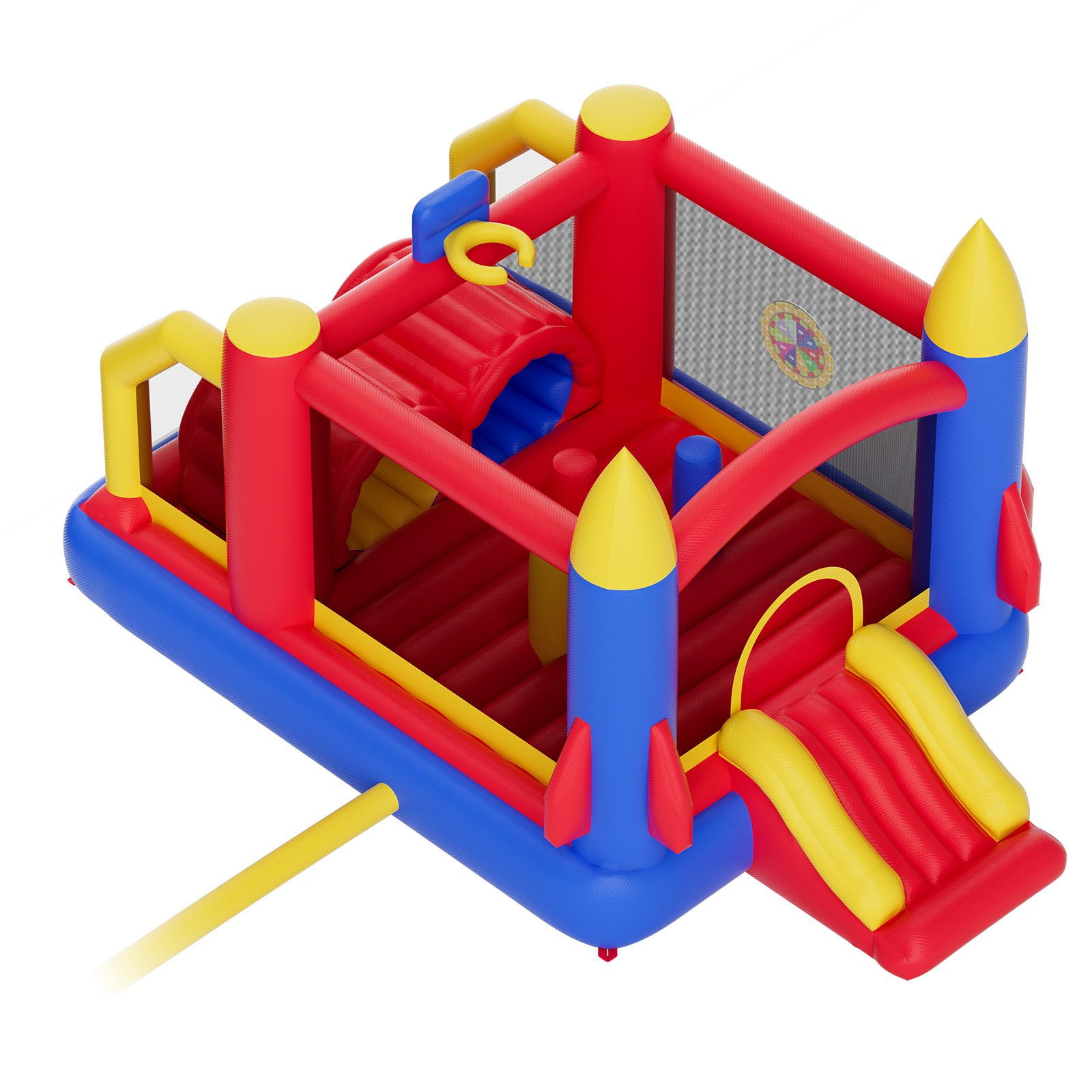 Casa inflable colorida VEVOR con toboganes, túneles y una red de malla para que los niños jueguen al aire libre.