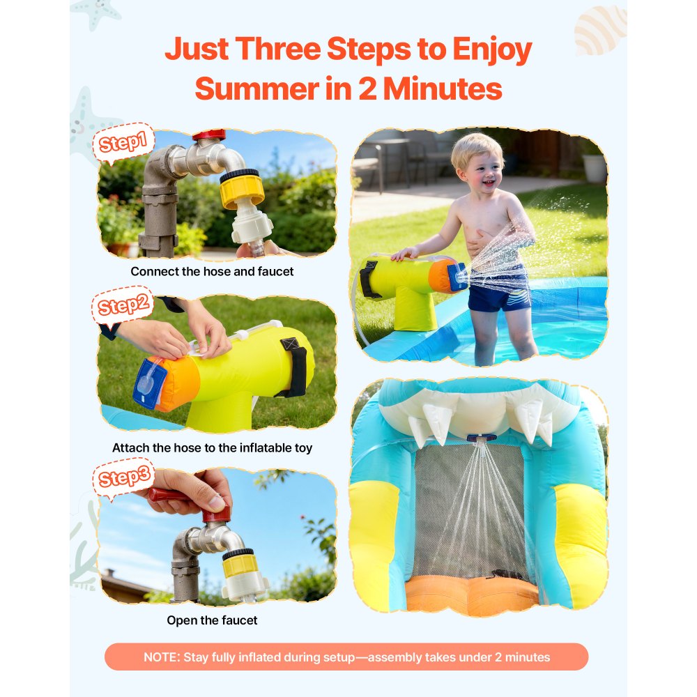 Castillo hinchable VEVOR, 3,5 x 4 x 2,3 m. Incluye tobogán acuático, zona de saltos, rocódromo, piscina y juego de aros de agua. Para 3 o 4 niños de 3 a 8 años.