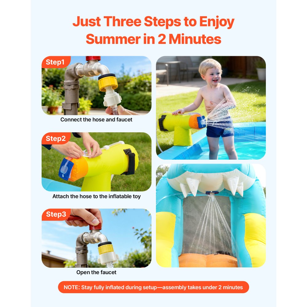 Castillo hinchable VEVOR, 3,5 x 4 x 2,3 m. Incluye tobogán acuático, zona de saltos, rocódromo, piscina y juego de aros de agua. Para 3 o 4 niños de 3 a 8 años.