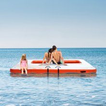 VEVOR Muelle flotante inflable, plataforma de muelle inflable de 10 x 10 pies con piscina de malla de trampolín de 4 x 7 pies, plataforma flotante antideslizante con bolsa portátil y escalera desmontable para relajación en la playa