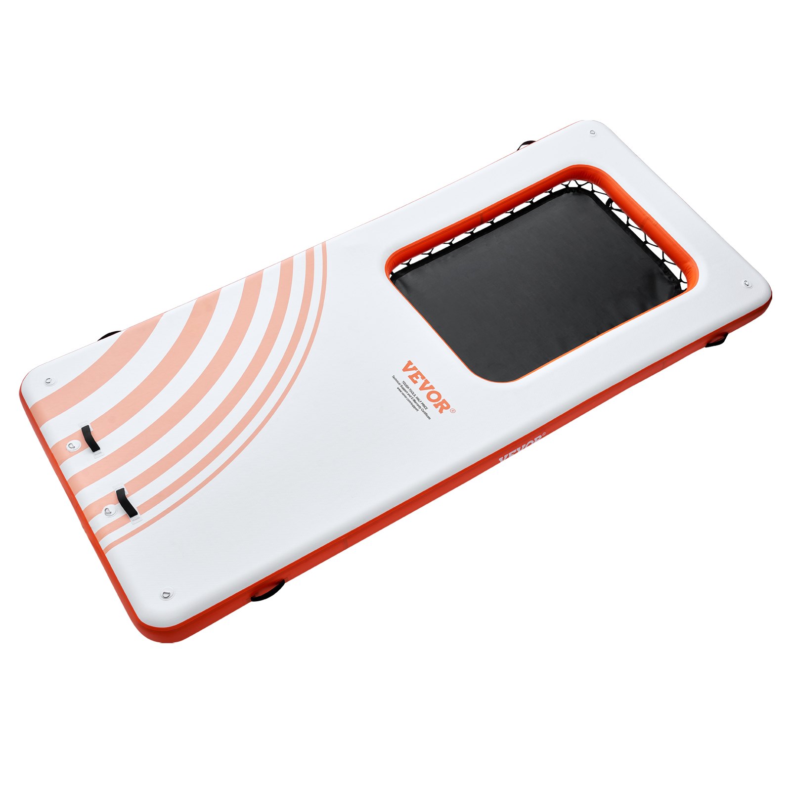 Muelle flotante inflable VEVOR de 4,5 x 1,9 m con trampolín de malla de 1,2 x 1,8 m, plataforma flotante antideslizante con bolsa portátil y escalera desmontable para relajarse en la piscina y la playa.