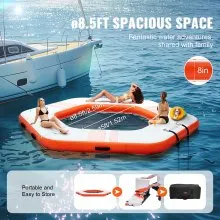 Muelle flotante inflable VEVOR, plataforma de muelle inflable de 8,5 pies de diámetro con piscina de malla de trampolín de 5 pies de diámetro, plataforma flotante antideslizante, colchoneta de agua con bolsa portátil y escalera desmontable para relajarse en la piscina y la playa