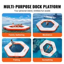 Muelle flotante inflable VEVOR, plataforma de muelle inflable de 8,5 pies de diámetro con piscina de malla de trampolín de 5 pies de diámetro, plataforma flotante antideslizante, colchoneta de agua con bolsa portátil y escalera desmontable para relajarse en la piscina y la playa